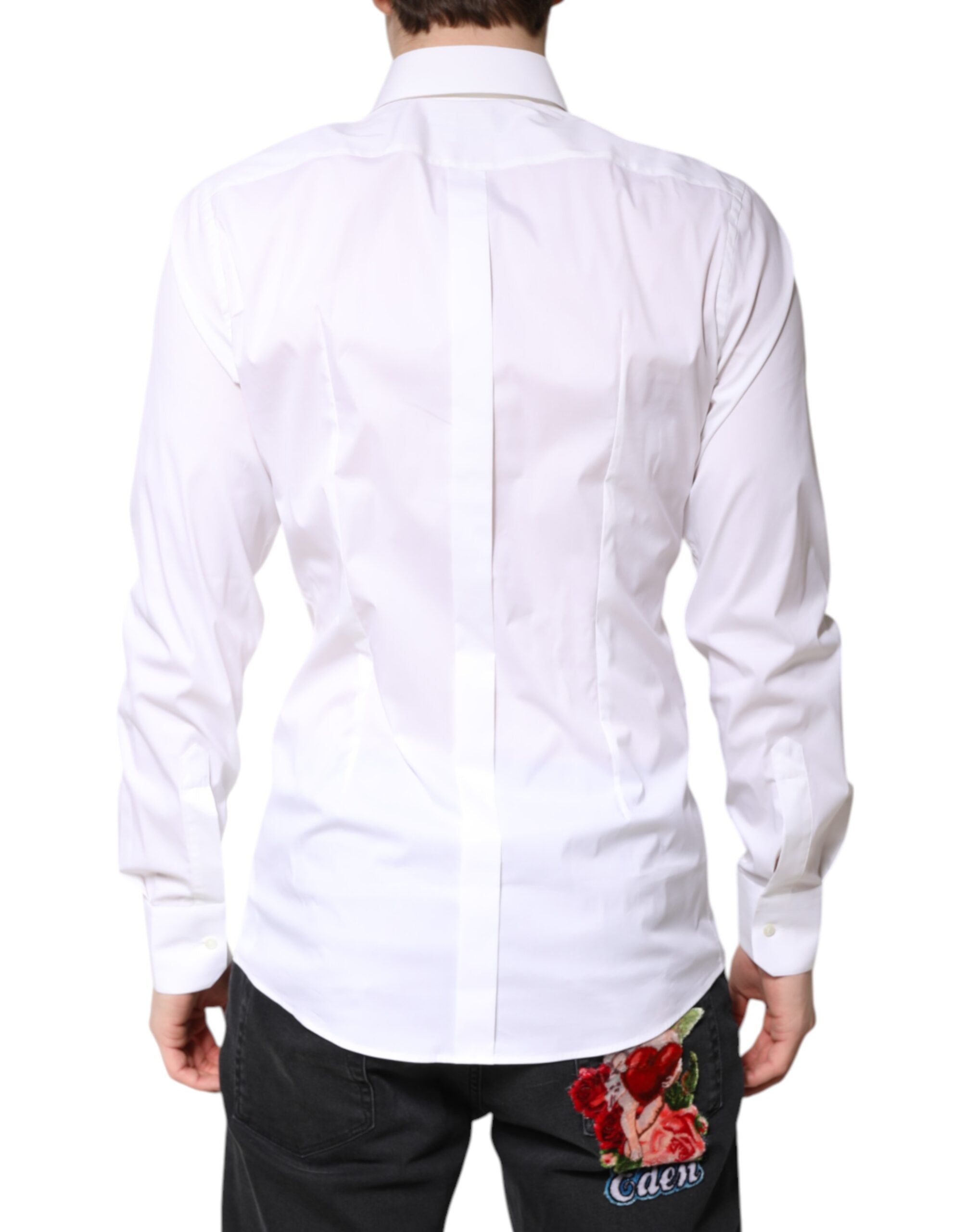 Dolce & Gabbana White Cotton Dress GOLD Formal Collar Shirt